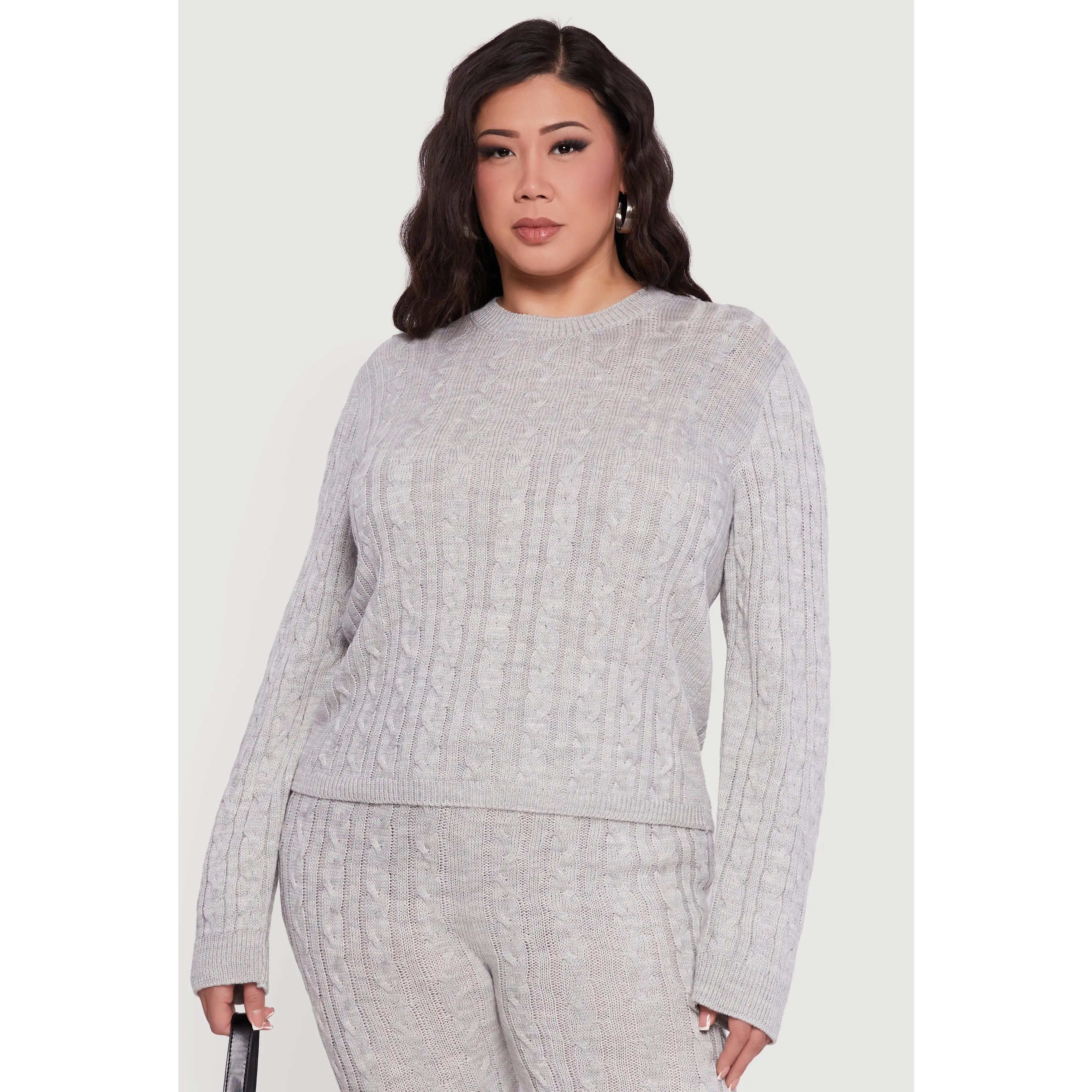 Plus Size Long Sleeve Cable Knit Sweater