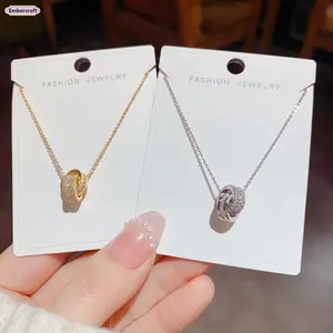 Interlocking Double Ring Zircon Pendant Necklace for Women, Sparkling Micro Pave Crystal Necklace, Elegant Minimalist Jewelry for Daily Wear, Party, Date Night and Gift