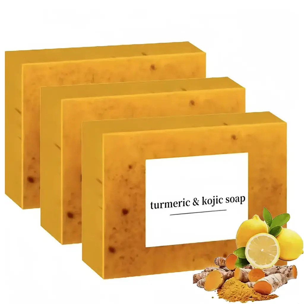 Lemon Turmeric Kojic Acid Soap Bar Set, Natural Face & Body Cleanser with Turmeric and Lemon Extract, Hydrating Daily Cleansing Soap for All Skin Types