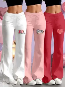 Three-Piece Set Milk Silk Yoga Pants, Casual Fashion Wide Leg Long Pants, Flared Yoga Bottoms, Drawstring Waist, Plain Pattern, Spring & Fall Wear, Breathable Sporty Bottoms