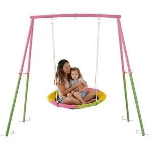 Mersco Flying Saucer Swing Set with Heavy-Duty A-Frame Metal Stand, Full Steel Kids Outdoor Play Equipment, Unisex Christmas Gift for Kids
