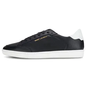 Saint Laurent SL/10 Perforated Leather Suede Panel Sneakers for Men in Black and White Trending Shoes, House White Official Shoes to Get / Maison Mihara Verifiable, with credentials and supporting global authentication