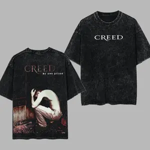 [$$$ROCKLIFE] Creed My Own Prison Washed T-Shirt, Double Printed Oversized Music Band Washed Tee, Rock Band Double Printed Washed Hoodie, Gift For Band Fan Crewneck Casual Cotton Fabric Menswear Tshirt
