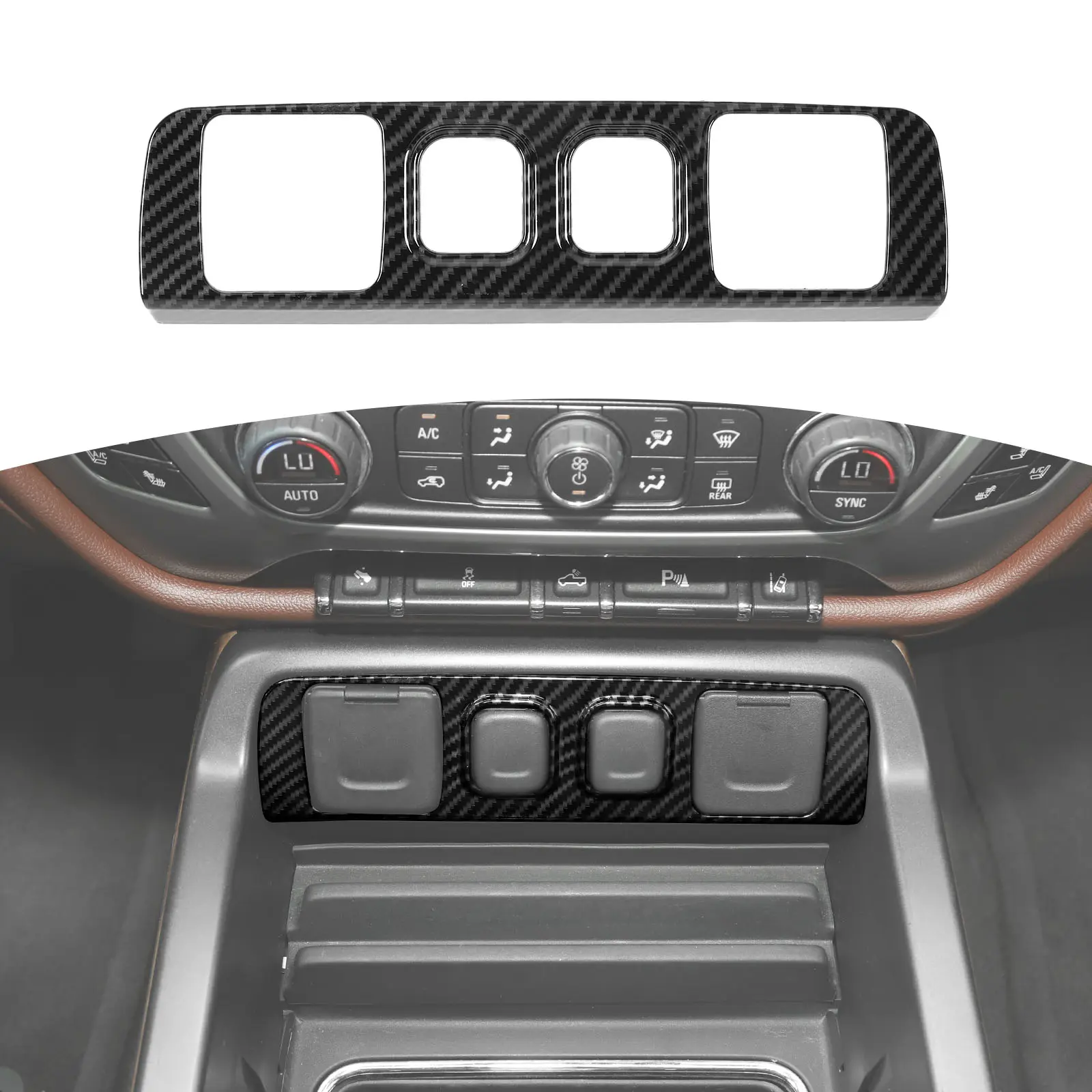 Carbon Fiber Finish Car Interior Decorative Power & USB Socket Panel Cover - ABS, Self-Adhesive, UV Resistant Dashboard Sticker, 2014-2018 Fit for Chevrolet Silverado/GMC Sierra Automotive Accessory