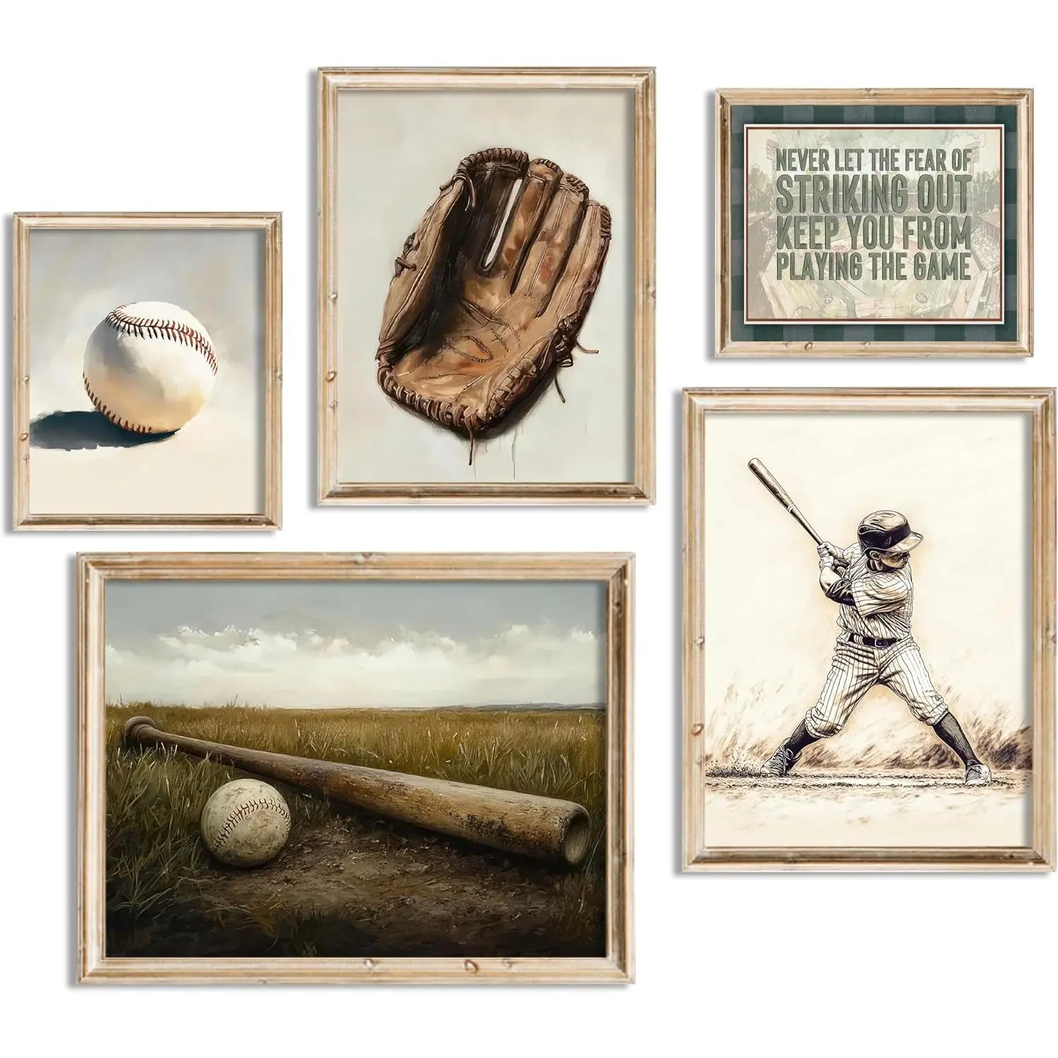 Baseball Nursery Wall Art Vintage Baseball Field Wall Decor Nursery Painting Neutral Sport Kids Room Inspirational Quotes Poster Pictures Artwork for Boys Room Office Teen Room Home Decor