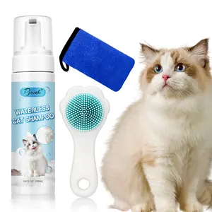 Waterless Cat Shampoo with Brush and Cloth, 6.8 FL OZ Cat Shampoo and Conditioner, Cat Dry Shampoo, No Rinse Formula for Quick Clean, Care for Cats and Kittens with Itching & Sensitive Skin