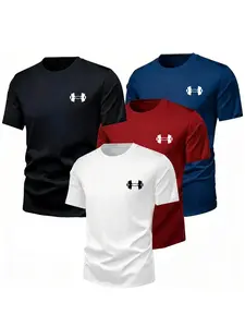 4-Pack Round Neck Sporty Casual Short Sleeve T-Shirts, Gym Training Outdoor Wear, Breathable Quick-Dry Fabric, Unisex Fit, Dry Fit Tees