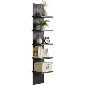 Ladder Shelf, 5-Tier Wall Mounted Bookshelf, Modern Simple Storage Rack, Easy to Install, for Living Room, Bedroom & Study, Black