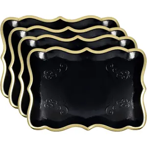 10PCS Black Rectangle Trays with Gold Rim Border for Dessert Display Table Parties 9" X 13" Disposable Paper Cardboard for Platters Cupcake Displays Birthday Party Weddings Food Safe Party Plates Party Supplies