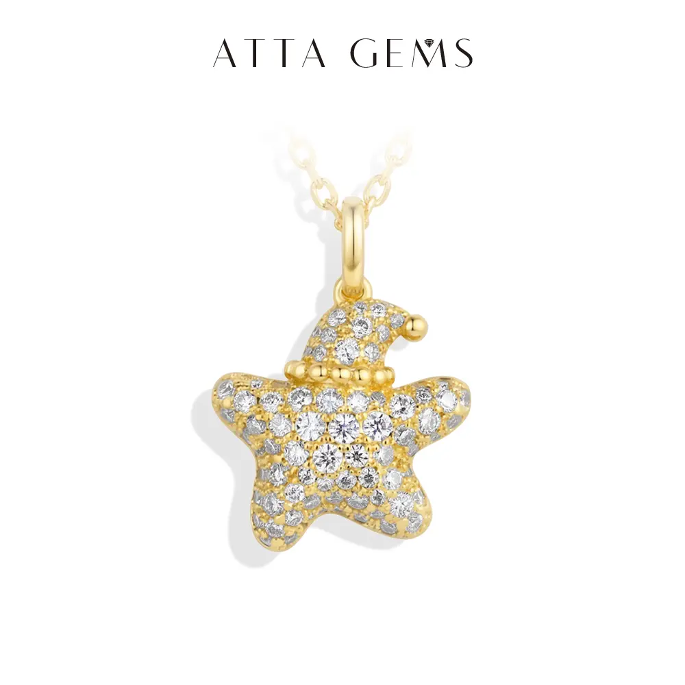 ATTAGEMS Star Pendant Necklace with 1.8mm D Color VVS1 Lab-Created Moissanite, Unisex Copper Gemstone Jewellery for Daily Wear, Fashion Birthday Gift, Gemstone Pendant Necklace, Jewellery Pendant