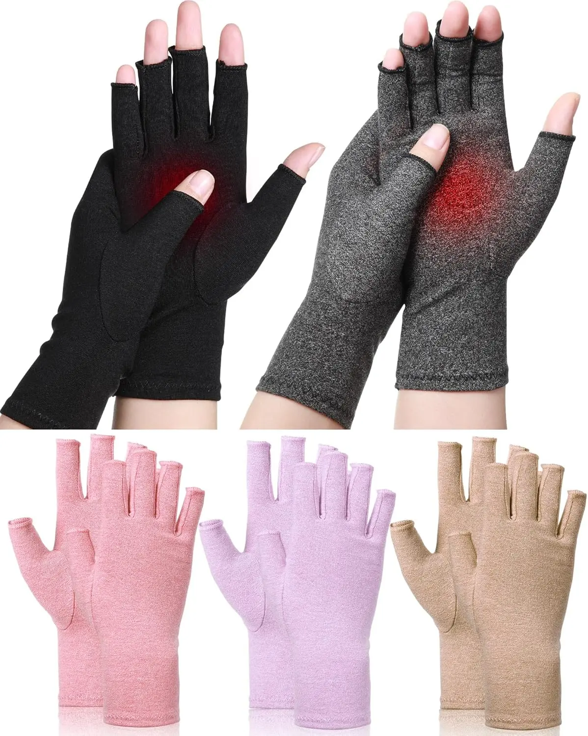 Unisex Cotton Fingerless Warm Compression Gloves (5 Pairs, Size Medium) - Home Improvement Building Supplies Accessory for Daily Hand & Wrist Support, Arthritic Pain Relief, Fingerless Gloves