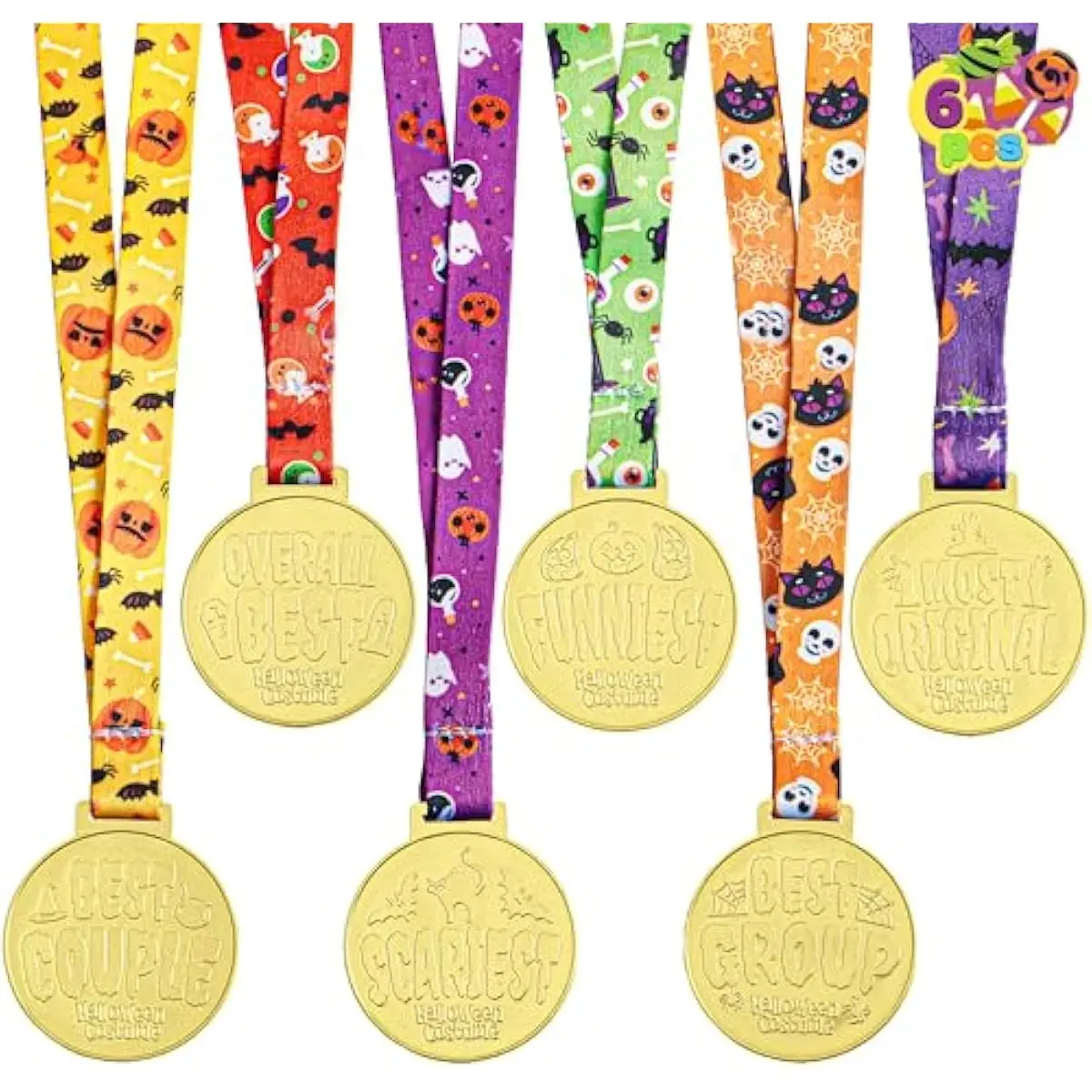 6 PCS Halloween Medals Trophy Award Halloween Best Costume Contest Trophies Party Supplies for Kids Children Trick or Treats Pumpkin Skeleton Ribbons Rewards for Party Celebration Prizes