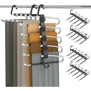 Pants Hangers Space Saving - 4 count Closet Organizer and Storage Jean Hangers, Stainless Steel Anti-Slip Clothes Hanger Scarf Holder Pants for Jeans Leggings Trousers Rack for  to School, Black