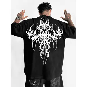 Men Gothic Dark Tribal Print Short Sleeve Round Neck T Shirt Casual Spring Summer Gothic Style Top for Casual and Themed Events Hand Washable