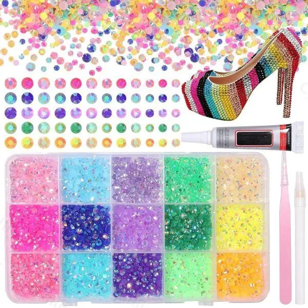 15 Grids Resin Rhinestones for Crafting, Colors Bedazzling Gems Kit, Jelly Resin Rhinestones for Nails Face Eyes Makeup Crafts Tumblers Bottles