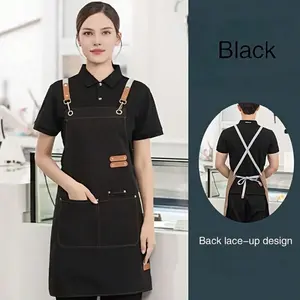 Kitchen Apron - Durable Polyester Blend Workwear with Multi-Pockets, Adjustable Strap and Braces, 1pc Stylish Cover for Coffee Bars, Restaurants