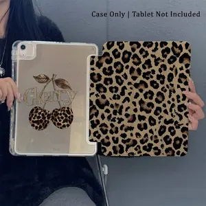 Cherry Leopard Print Tablet Case, Soft Shock-Absorbing Protection, With Pen Slot, Ultra-Thin / Stand Function / Auto-Wake, Compatible With IPad 9.7/10.2/10.9/11/12.9, 10th Gen, Air 11, Air 4/5/6, And Galaxy A7/A8/A9+/S6/S7/S8/S9/S9FE/S10+ Series.