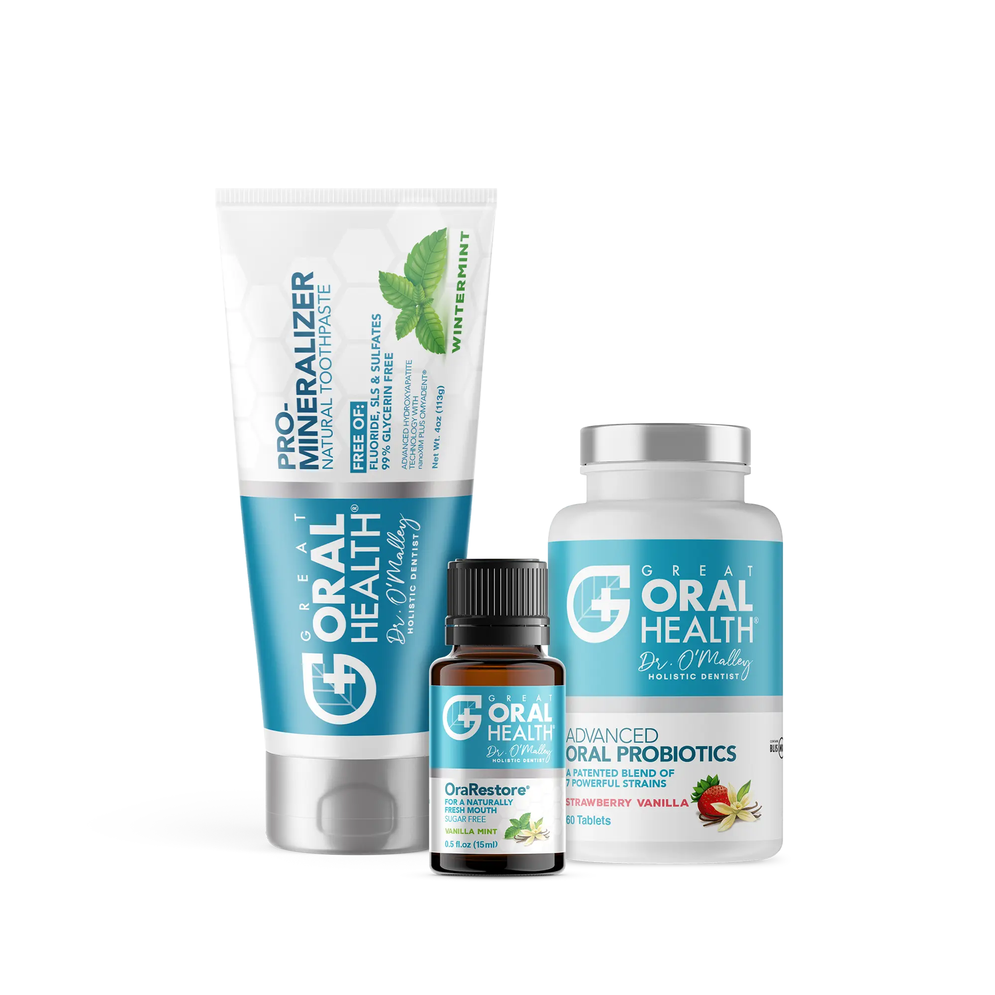 Great Oral Health Patented System - Advanced Oral Probiotics, Fluoride Free Toothpaste with NanoHydroxyapatite & OraRestore Tooth and Gum Oil