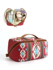 Bohemian Style PU Leather Cloud Pillow Makeup Bag, Large Capacity Handheld Travel Toiletry Bag, Travel Cosmetic Bags, Durable & Stylish Cosmetic Organizer, Makeup Organizer Pouch