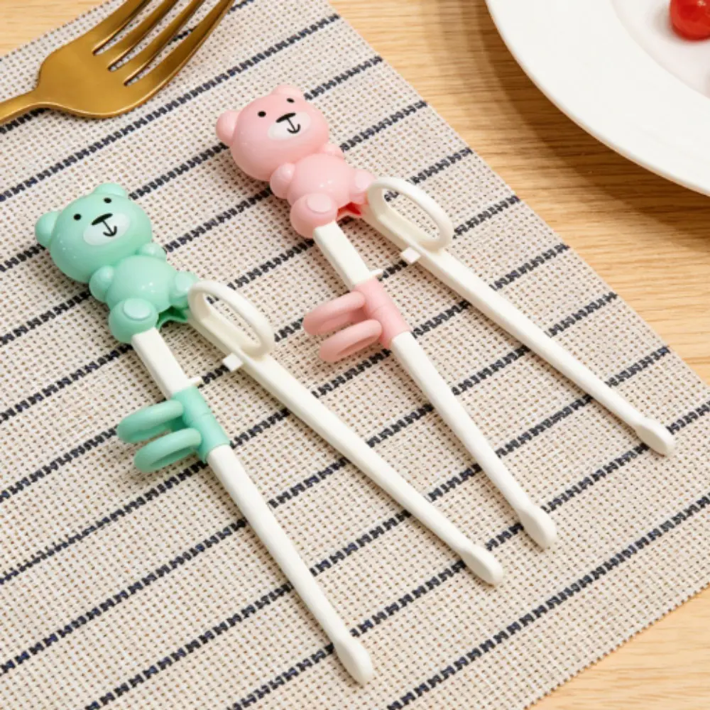 1PC Bear-Shaped Reusable Training Chopsticks with Finger Ring - Lightweight, Compact, Cute Cartoons Auxiliary Dining Utensils for Daily Meals, Portable Tableware Ideal Birthday & Holiday Gift