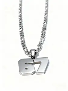 67 Number Pendant Necklace, Lucky Number Trend, Tiktok Same Style, Street Minimalist Stainless Steel Chain, Unisex Fashion Jewelry, Fashionable Jewelry Accessories