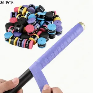 30pcs PU Anti-Slip Sweat-Absorbing Grip Tape, Durable Tennis Racket Badminton Handle Wrap, Multi-Color Sports Accessories, Sports Rackets