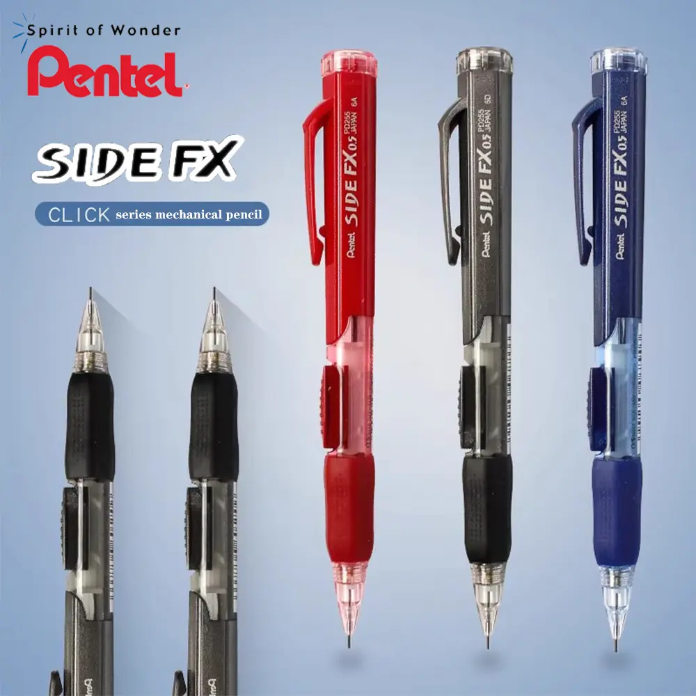 2pcs Pentel PD255 Japan-Made Mechanical Pencils, 0.5mm Lead Office Writing Tool, Stationery Writing Tools with Convenient Side Button Extrusion, Comfortable Grip, Retractable Eraser Head for School Use