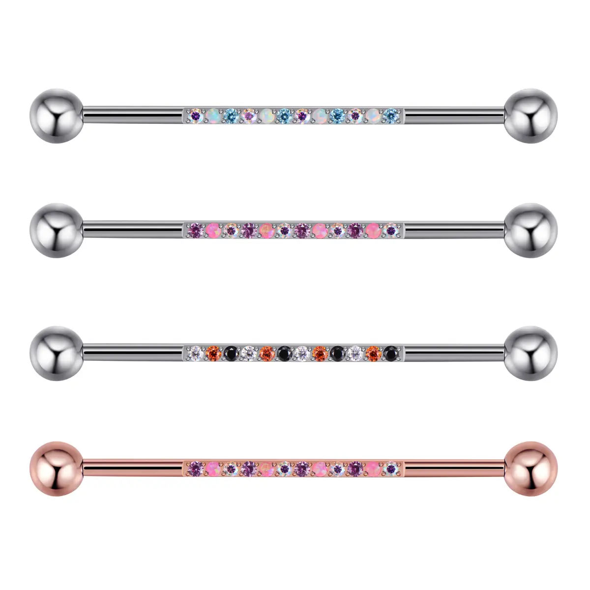 Single Line of Gems Titanium Internally Threaded Barbell 14g