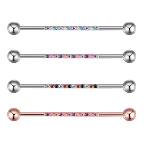 Single Line of Gems Titanium Internally Threaded Barbell 14g