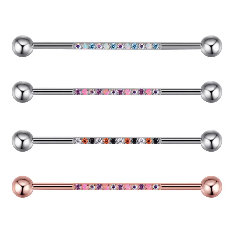 Single Line of Gems Titanium Internally Threaded Barbell 14g
