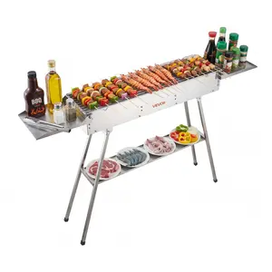 VEVOR Foldable Stainless Steel Charcoal BBQ Grill, 250 sq.in. Portable Grill with Liftable Charcoal Tray, Side Tables, Vent Doors, for Outdoor Camping, Backyard Parties