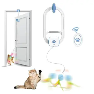 Cat Toy Interactive for Indoor Cats, Smart USB Rechargeable Door Hanging Automatic Retractable Kitten Toys, Teaser Electronic Self Play Feather Cat String Toy Attached with 3 Catnip Mice White