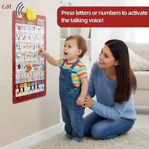 Kids' Spanish - English Bilingual Learning  Poster with Interactive Talking Alphabet & Number Chart for Early Education Fun Bilingual Learning ABC & Basic Vocabulary Toy,Perfect Gift for Kids