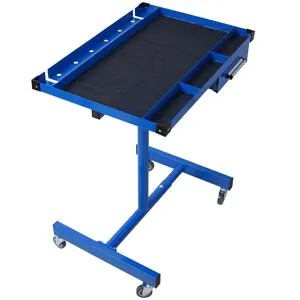 Durable Portable Steel Frame Work Table for Garage - Sturdy, Height-Adjustable, Foldable, Tear-Down, Space-Saving, 220lb Weight Capacity, Protective Liner, Rubber Bumpers, Swivel Casters with Wheel, Blue