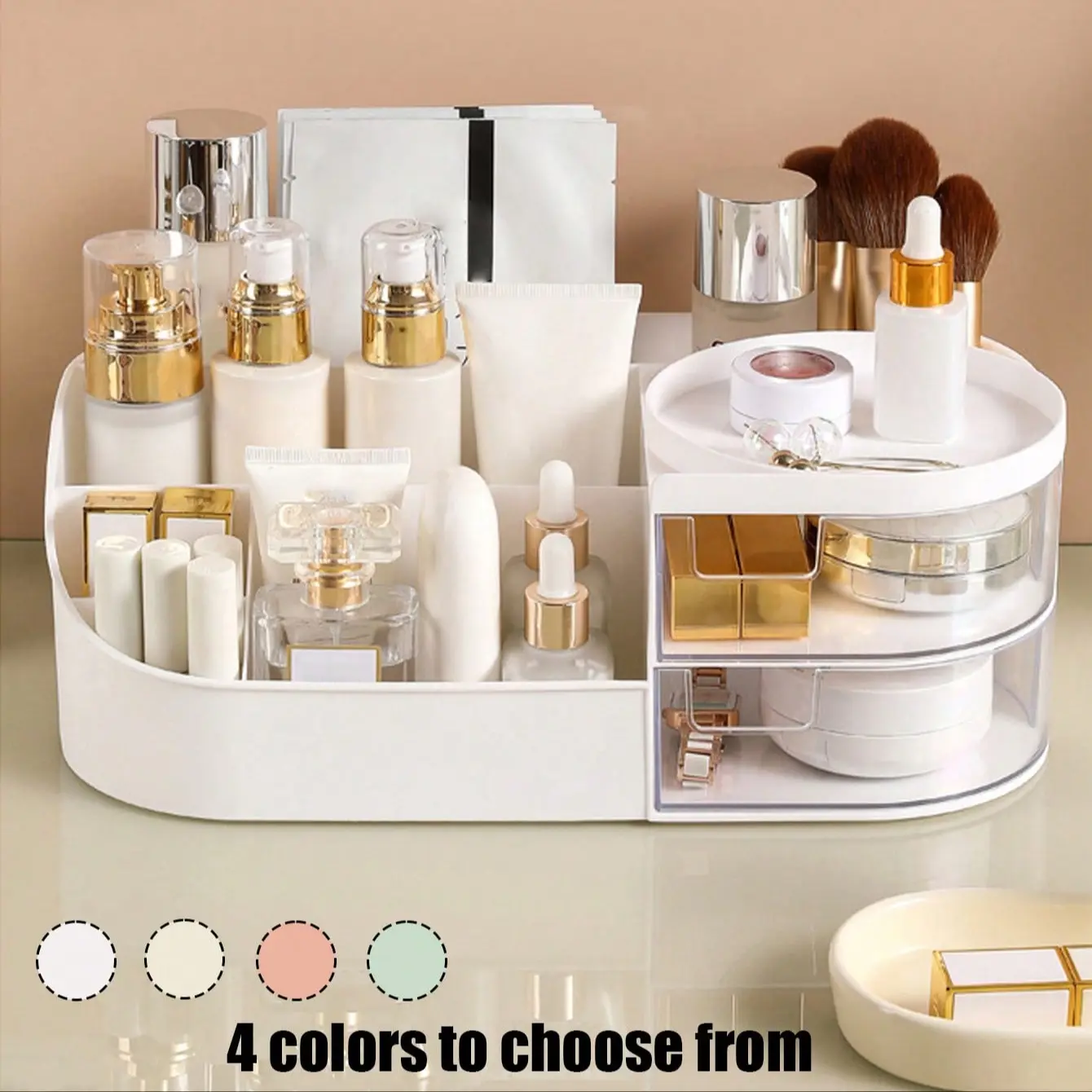 Makeup Storage Box with Drawers, Spacious Cosmetic Organizer for Vanity and Bathroom Countertop, Beauty Jewelry Holder for Women, Cosmetics Storage Box