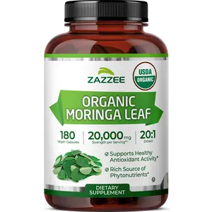 Zazzee USDA Organic Moringa Leaf 20:1 Extract Capsules - 20X Concentrated Moringa Oleifera Green Superfood Supplement for Women and Men - Potent Plant Based Nutritional Support for Everyday Wellness and Vitality - Vegan Non-GMO Kosher Botanical Formula