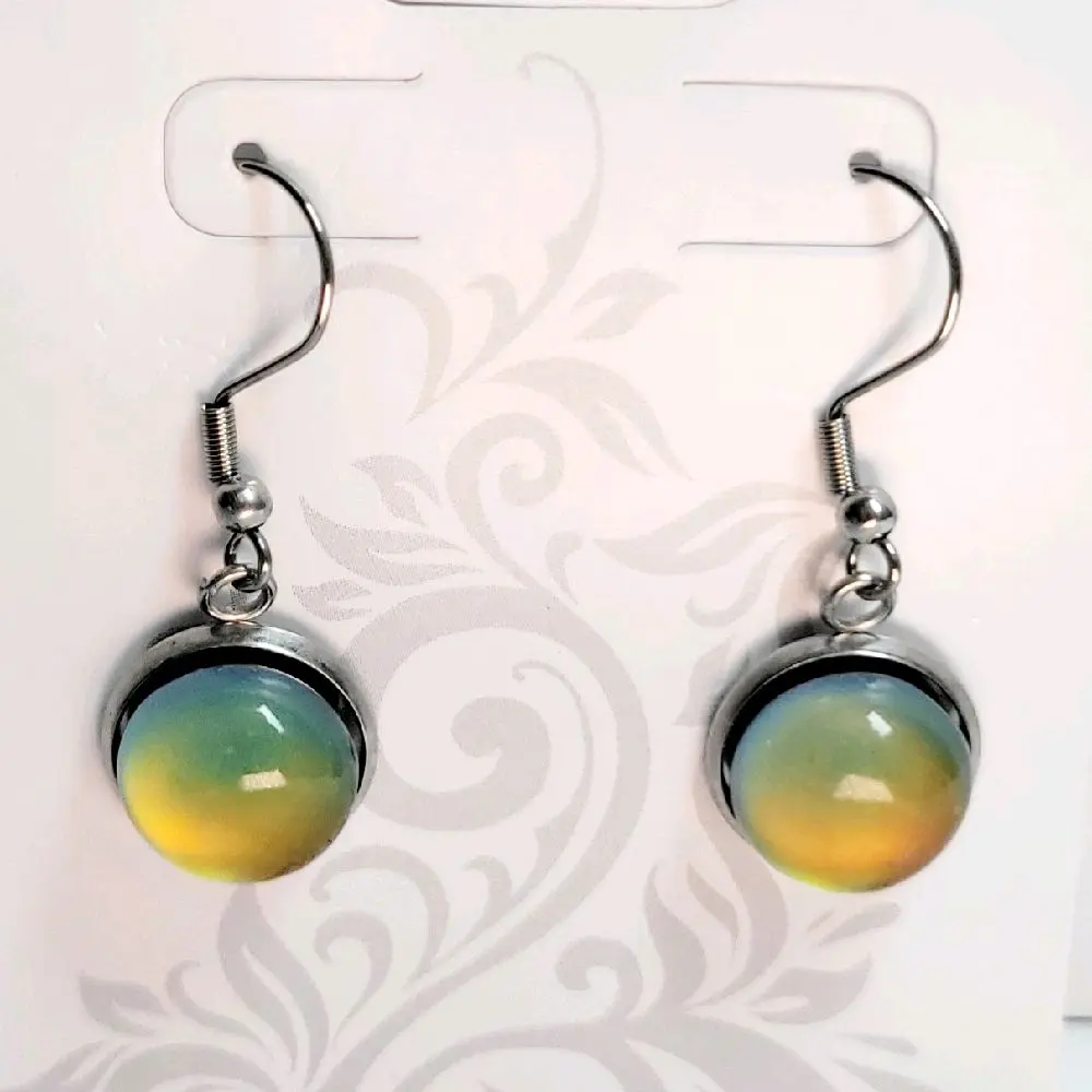 Mood Boosting Comfort Color Changing Dangle Drop Earrings with Gradient Glass Cabochon & Stainless Steel Hooks