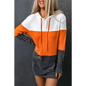 Color Block Drawstring Hooded Dress