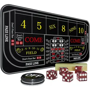 70" x 35" Craps Table Top Mat Set with 5 Craps Casino ON/Off Poker Button Storage Bag Craps Game Layout