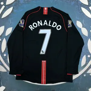 0708 Away Retro Black No.7 Ronaldo LongSleeved Soccer jersey