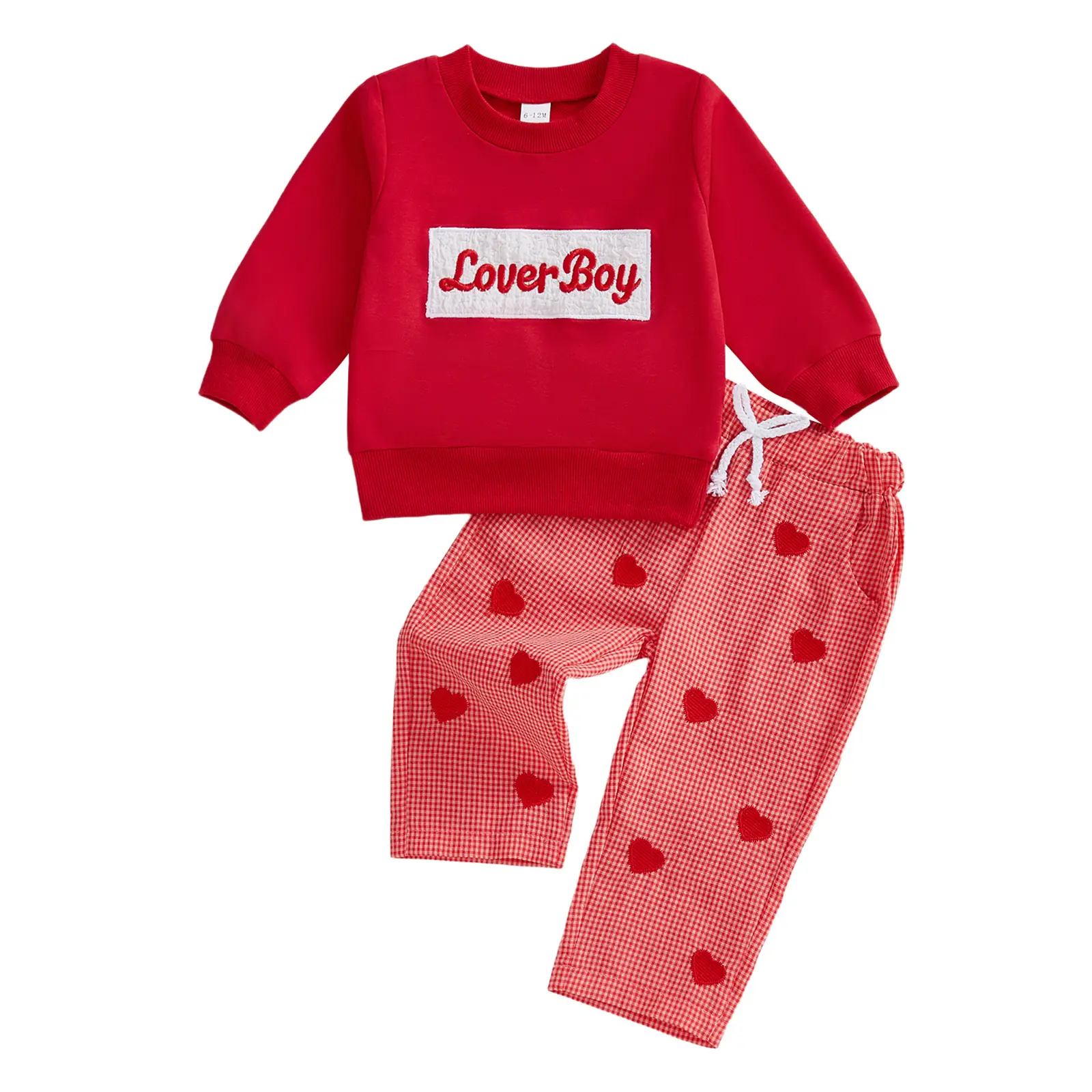 Toddler Baby Boys' 2-Piece Valentine's Day Gift Set, Cotton Blend Long Sleeve Graphic Sweatshirt with Heart Letters & Leisure Heart Pants