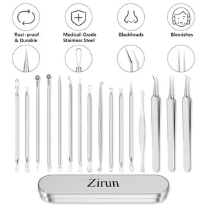 (zirun) Blackhead Removal Tools - 15 Pieces Acne Blackhead Tools, Facial Pore Cleansing, 401 Premium Professional Stainless Steel Acne Pimple Extractor with Metal Box - Skin Care, Facial Cleansing Equipment