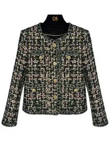 Women's Sequin Decorated Crop Fitted Jacket, Elegant Fashion Long Sleeve Round Neck Single Breasted Outerwear for Daily Outdoor Wear, Women Clothing Womenswear for Spring Fall, Coats Tops