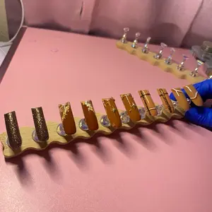 Brown Press On Nails - Original Design with Gold Accents