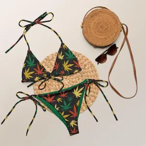 Cannabis Leaf String Bikini Set Summer Swimsuit Sets, Bathing Suits Ladies Swimming Suit