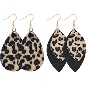 4 PCS Leopard Print Earrings, Faux Leather Cheetah Earrings, Lightweight PU Animal Print Earring Jewelry for Women Weddings, Parties, Ceremonies, Banquets, Gifts