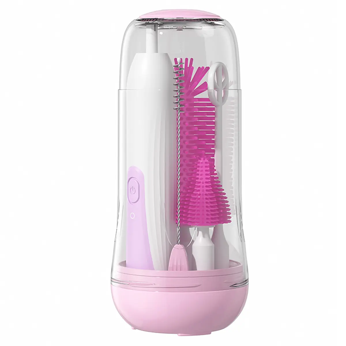 Electric Travel Baby Bottle Brush Set with Storage Box, Automatic Bottle Cleaner Brush Kit with Silicone Bottle/Nipple/Straw Brush, Milk Frother Electric and Drainage Rack, Rechargeable