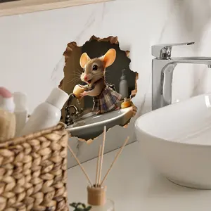 Mouse Faucet 2D Flat Hole Toilet Sticker, Self-Adhesive Bathroom Decorative Sticker, Ms3305-Yl, Easy to Apply, Durable Design