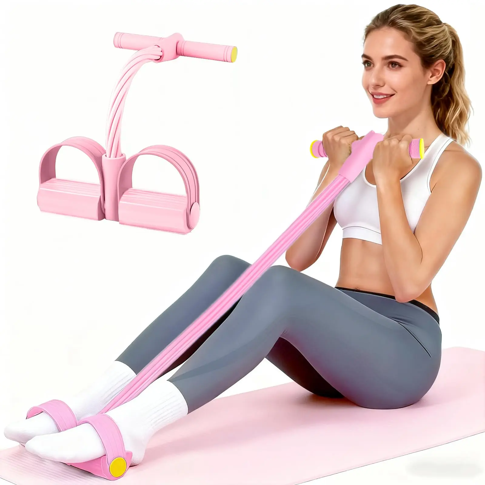 Handle-equipped resistance band for the pedal, upgraded six-bar manual tension training pedal, natural rubber foot pedal resistance band, multi-functional fitness product.