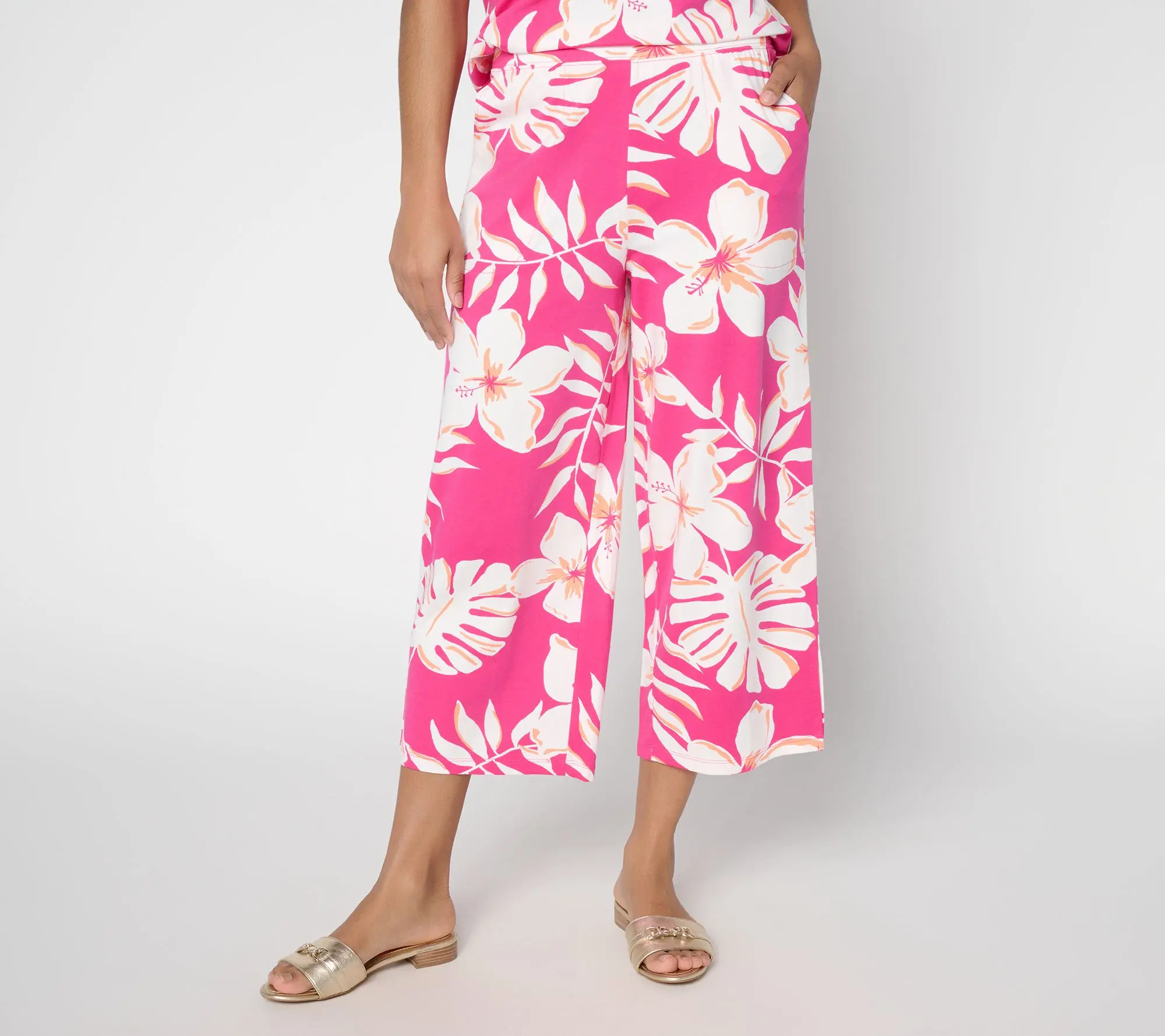 Denim and Co. Petite Beach Jersey Wide Leg Crop Pants